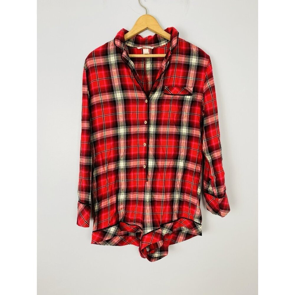 Victoria's Secret Womens Size Small Flannel Pajama Romper Red Plaid Button
